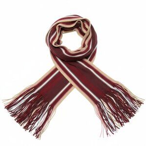 JACOB - Winter Warm Long Fringe Striped Tassel scarf - maroon beige pink  OZ